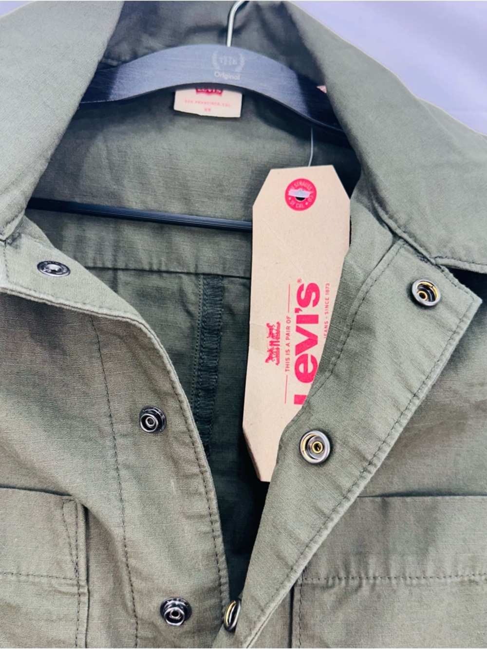 NWT Levi’s  big E Army Green Boilersuit Short Sleeve Utility Jumpsuit WideLeg XS - Picture 8 of 8